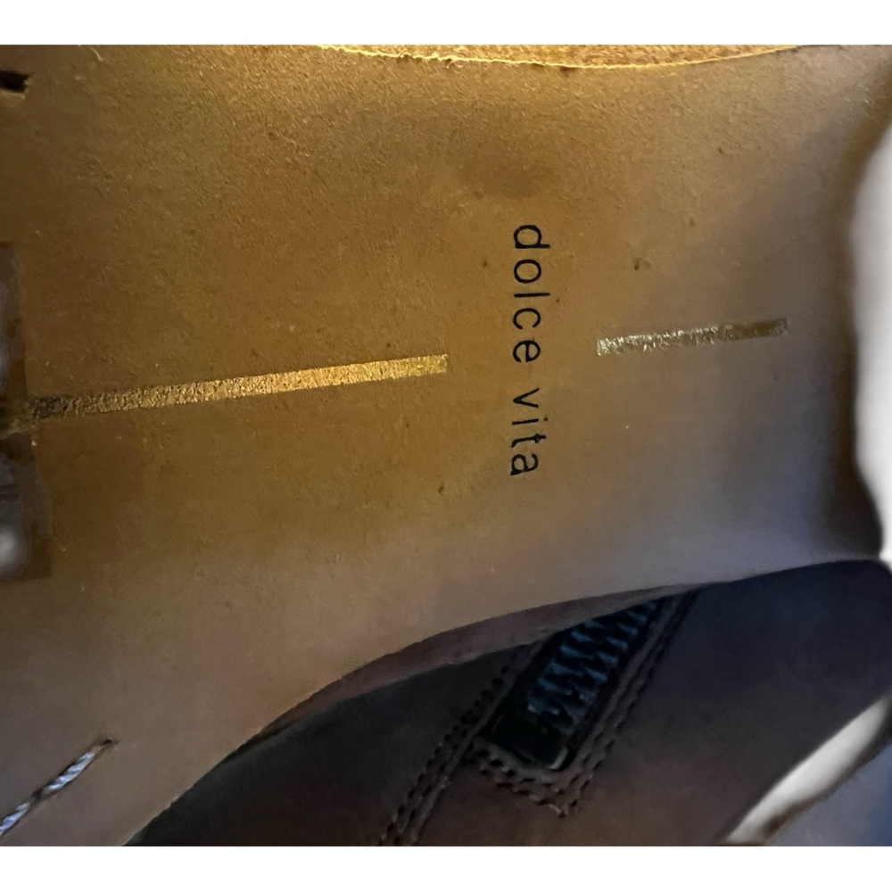 DOLCE VITA Jaeger Nubuck Leather Double Zip Bootie Teak Block Heel - Picture 14 of 15